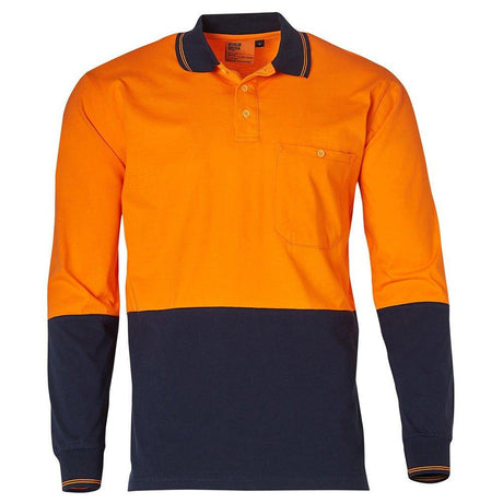 Cotton 2 Tone Long Sleeve Safety Polo Polos Winning Spirit Orange.Navy S 