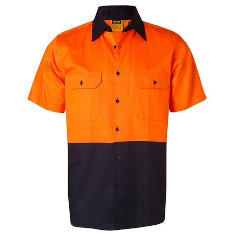 Cotton Drill Safety Shirt Short Sleeve Shirts Winning Spirit Orange.Navy S 