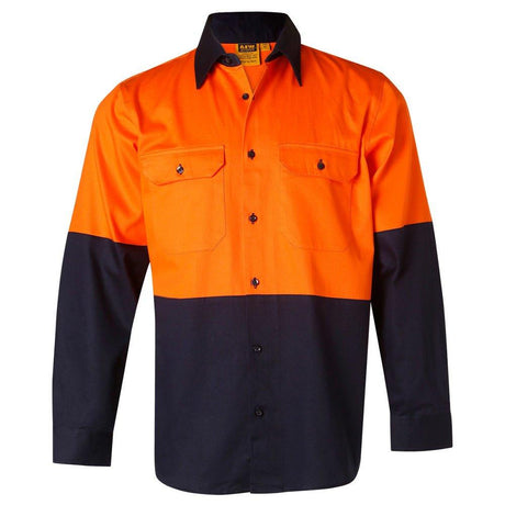 Cotton Drill Safety Shirt Long Sleeve Shirts Winning Spirit Orange.Navy S 