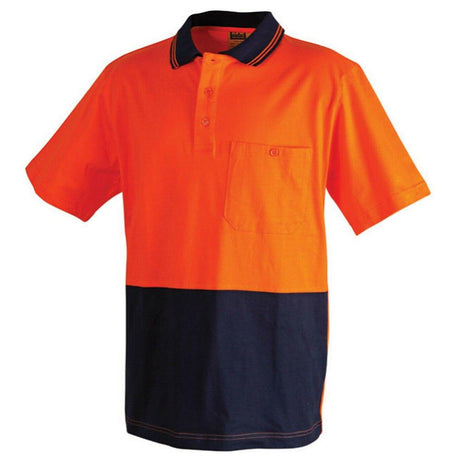 Cotton Jersey Two Tone Safety Polo Polos Winning Spirit Orange.Navy S 