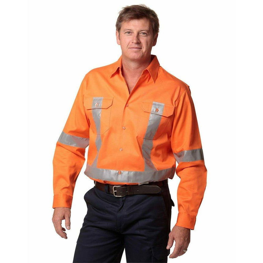 Cotton Drill Safety Shirt Long Sleeve Shirts Winning Spirit Orange S 