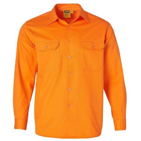Men's Hi-Vis Long Sleeve Drill Shirt Long Sleeve Shirts Winning Spirit Orange S 