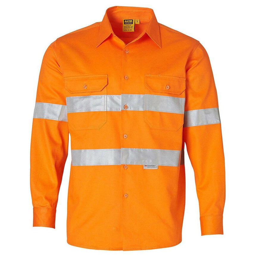 Unisex Cotton Drill Safety Shirt Long Sleeve Shirts Winning Spirit Orange XXS 