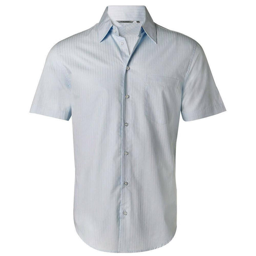 Men's Self Stripe Short Sleeve Shirt Short Sleeve Shirts Winning Spirit Pale Blue 38 