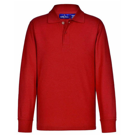 PS12K Kids Traditional Knit Long Sleeve Polo Polos Winning Spirit Red 04K 
