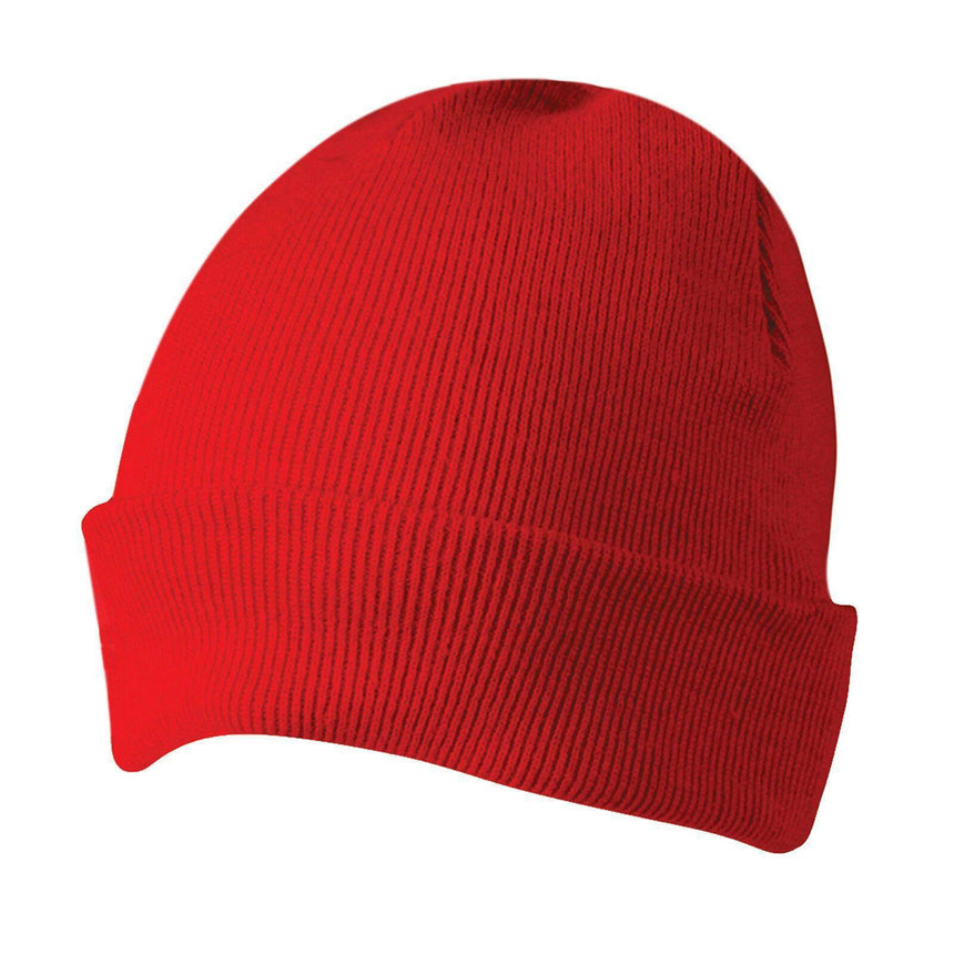 Roll Up Acrylic Beanie Hats Winning Spirit Red Cuffed  
