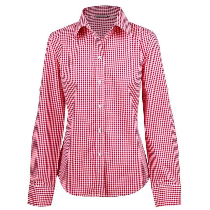 Ladies’ Gingham Check Long Sleeve Shirt Long Sleeve Shirts Winning Spirit Red.White 6 