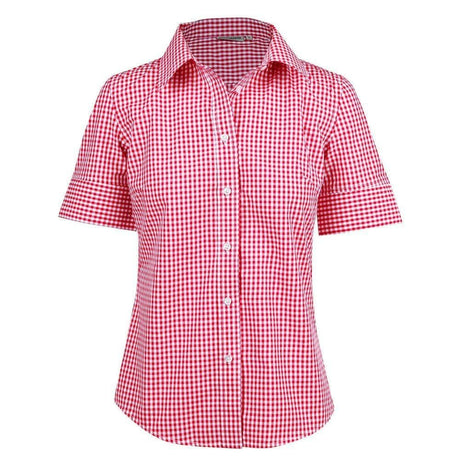 Ladies’ Gingham Check Short Sleeve Shirt Short Sleeve Shirts Winning Spirit Red.White 6 