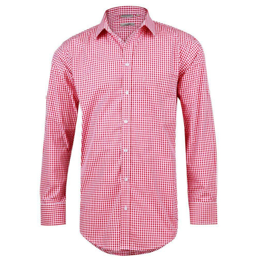 M7300L Men’s Gingham Check Long Sleeve Shirt With Roll-Up Tab Sleeve Long Sleeve Shirts Winning Spirit Red.White XS 