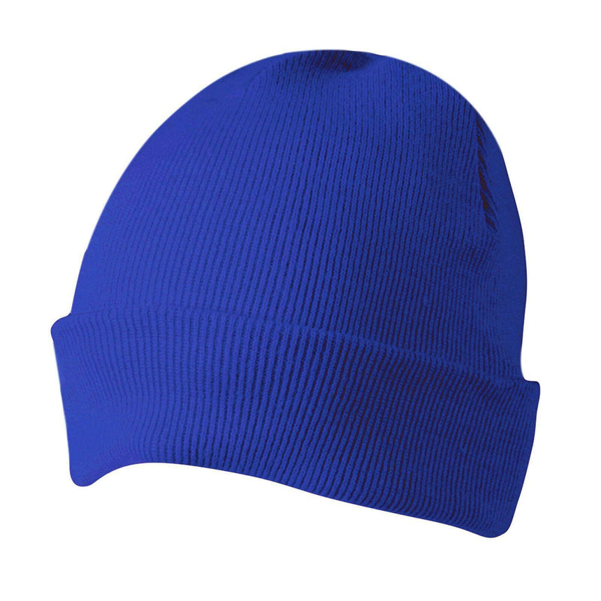Roll Up Acrylic Beanie Hats Winning Spirit Royal Blue Cuffed  