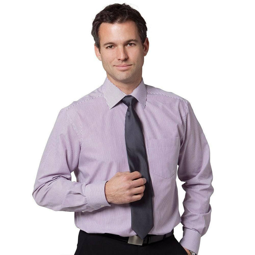 Men's Balance Stripe Long Sleeve Shirt Long Sleeve Shirts Winning Spirit Violet.White 38 