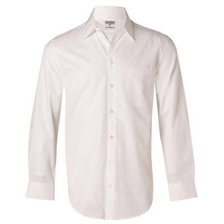 Men's Self Stripe Long Sleeve Shirt Long Sleeve Shirts Winning Spirit White 38 