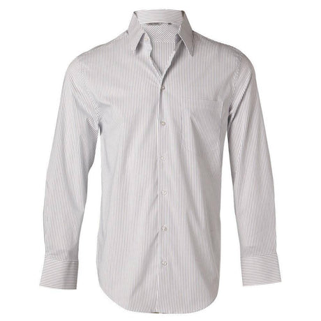 Men's Ticking Stripe Long Sleeve Shirt Long Sleeve Shirts Winning Spirit White.Blue 38 