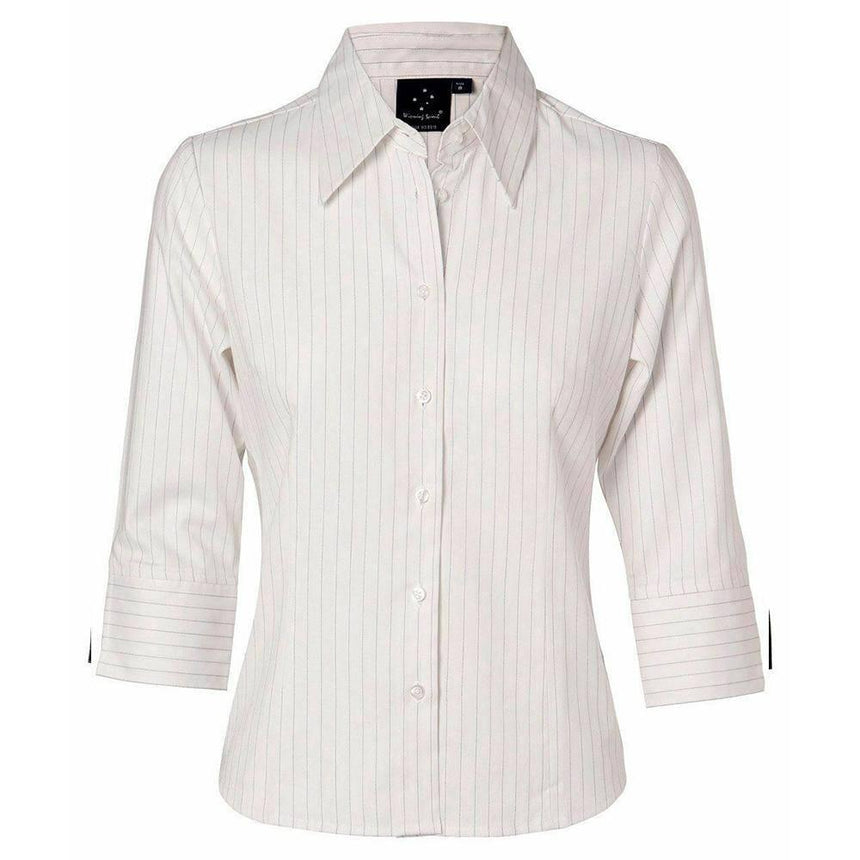 Pin Stripe Ladies Long Sleeve Shirts Winning Spirit White.Charcoal 6 
