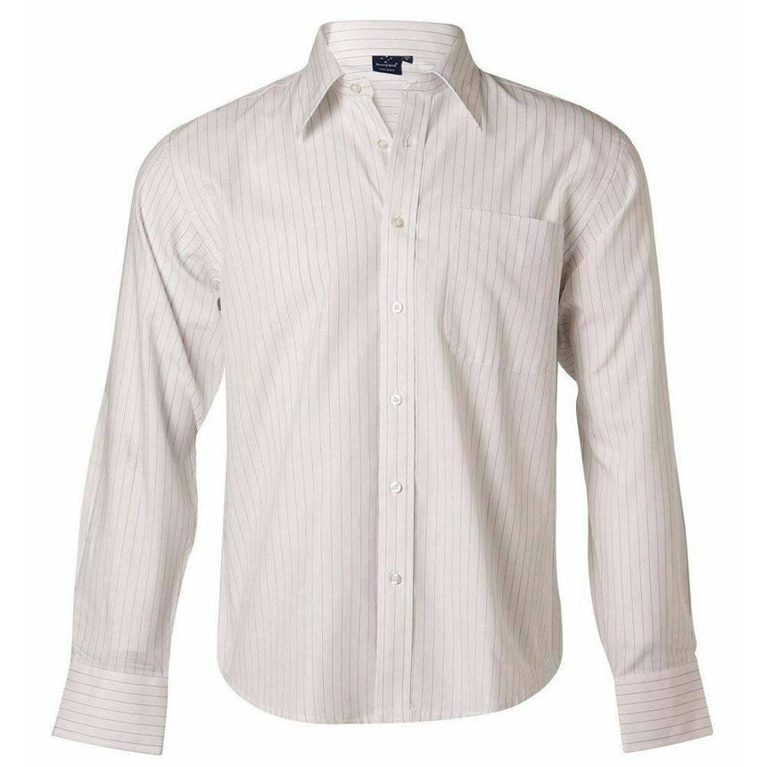 Pin Stripe Men's Long Sleeve Shirts Winning Spirit White.Charcoal S 
