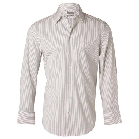 Men's Ticking Stripe Long Sleeve Shirt Long Sleeve Shirts Winning Spirit White.Grey 38 