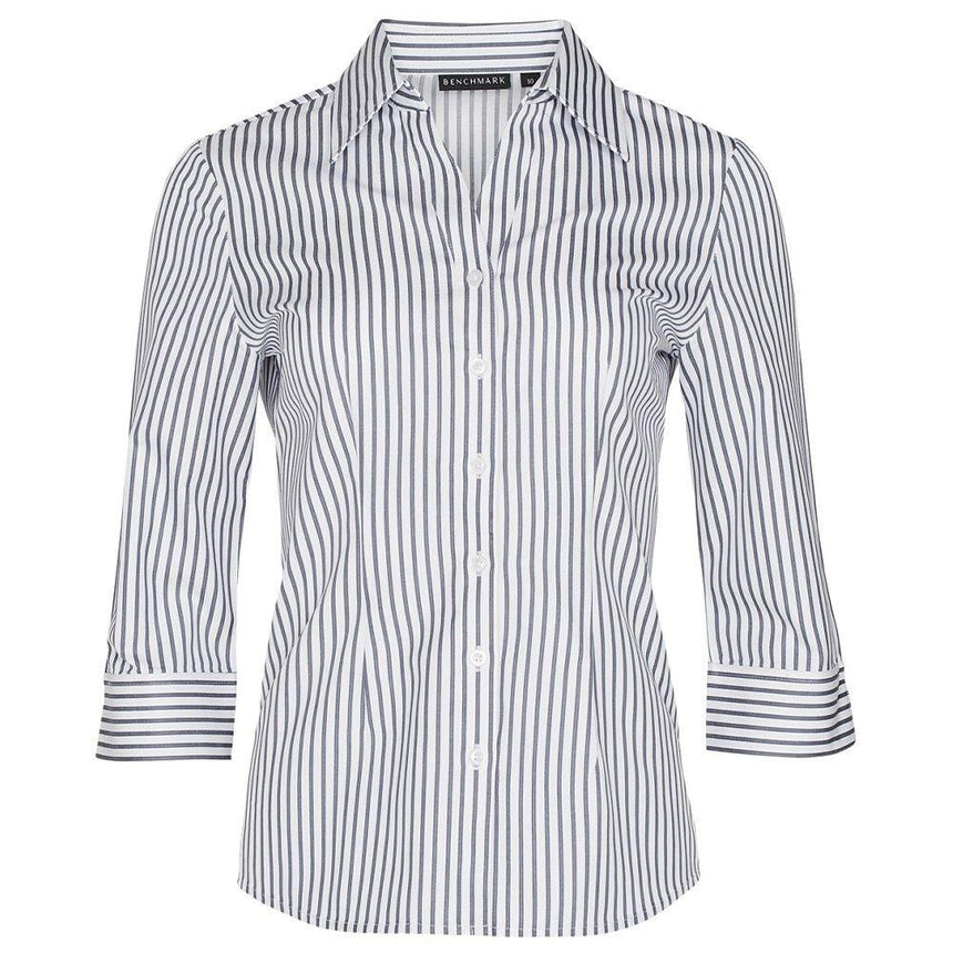Women's Executive Sateen Stripe 3/4 Sleeve Shirt Long Sleeve Shirts Winning Spirit   