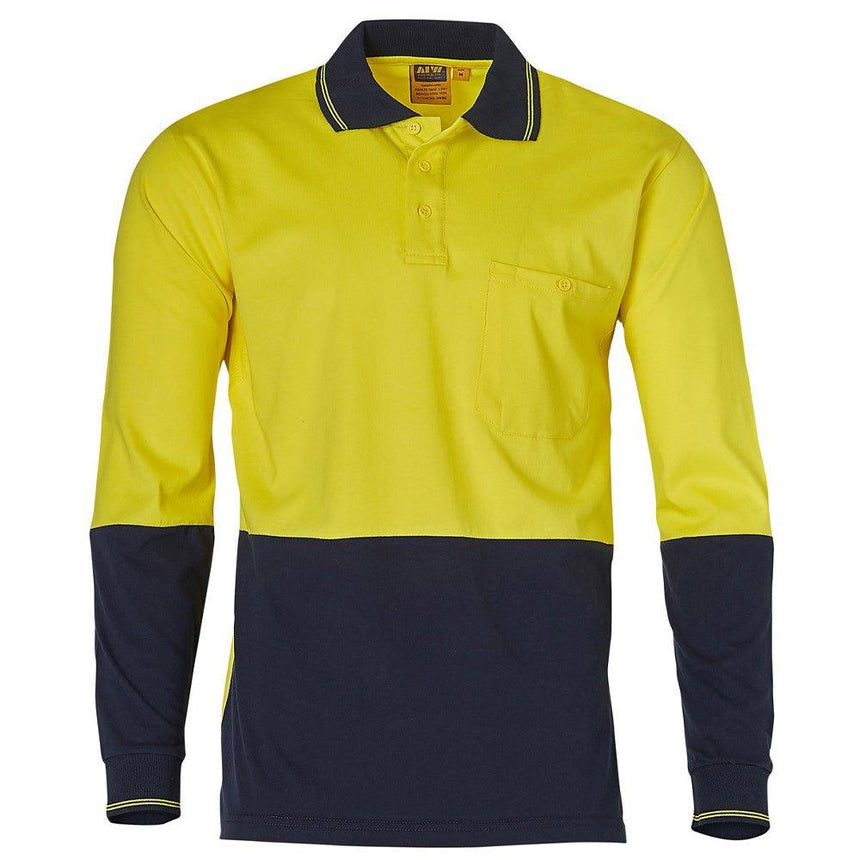 Cotton 2 Tone Long Sleeve Safety Polo Polos Winning Spirit Yellow.Navy S 