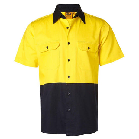 Cotton Drill Safety Shirt Short Sleeve Shirts Winning Spirit Yellow.Navy S 