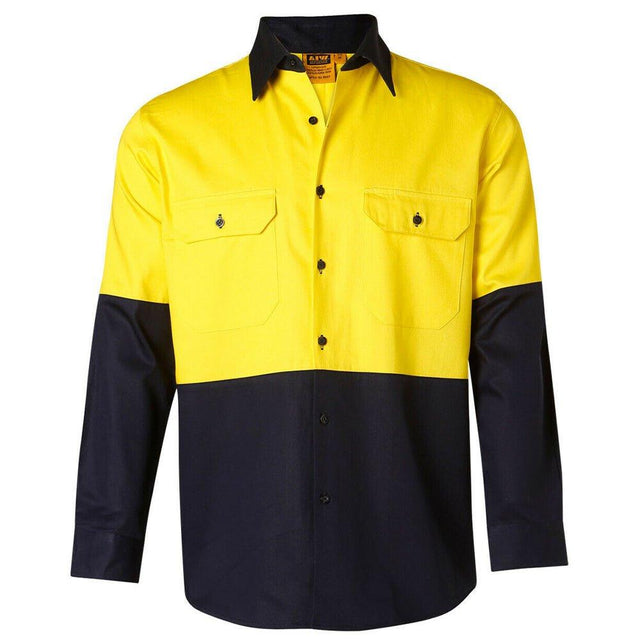 Cotton Drill Safety Shirt Long Sleeve Shirts Winning Spirit Yellow.Navy S 