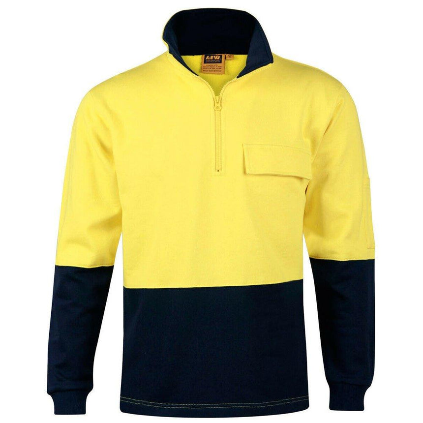Hi-Vis Two Tone Cotton Fleecy Sweat Sweaters Winning Spirit Yellow.Navy S 