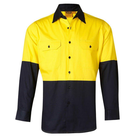 SW58 Long Sleeve Safety Shirt Long Sleeve Shirts Winning Spirit Yellow.Navy S 