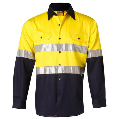 SW68 Long Sleeve Safety Shirt Long Sleeve Shirts Winning Spirit Yellow.Navy S 